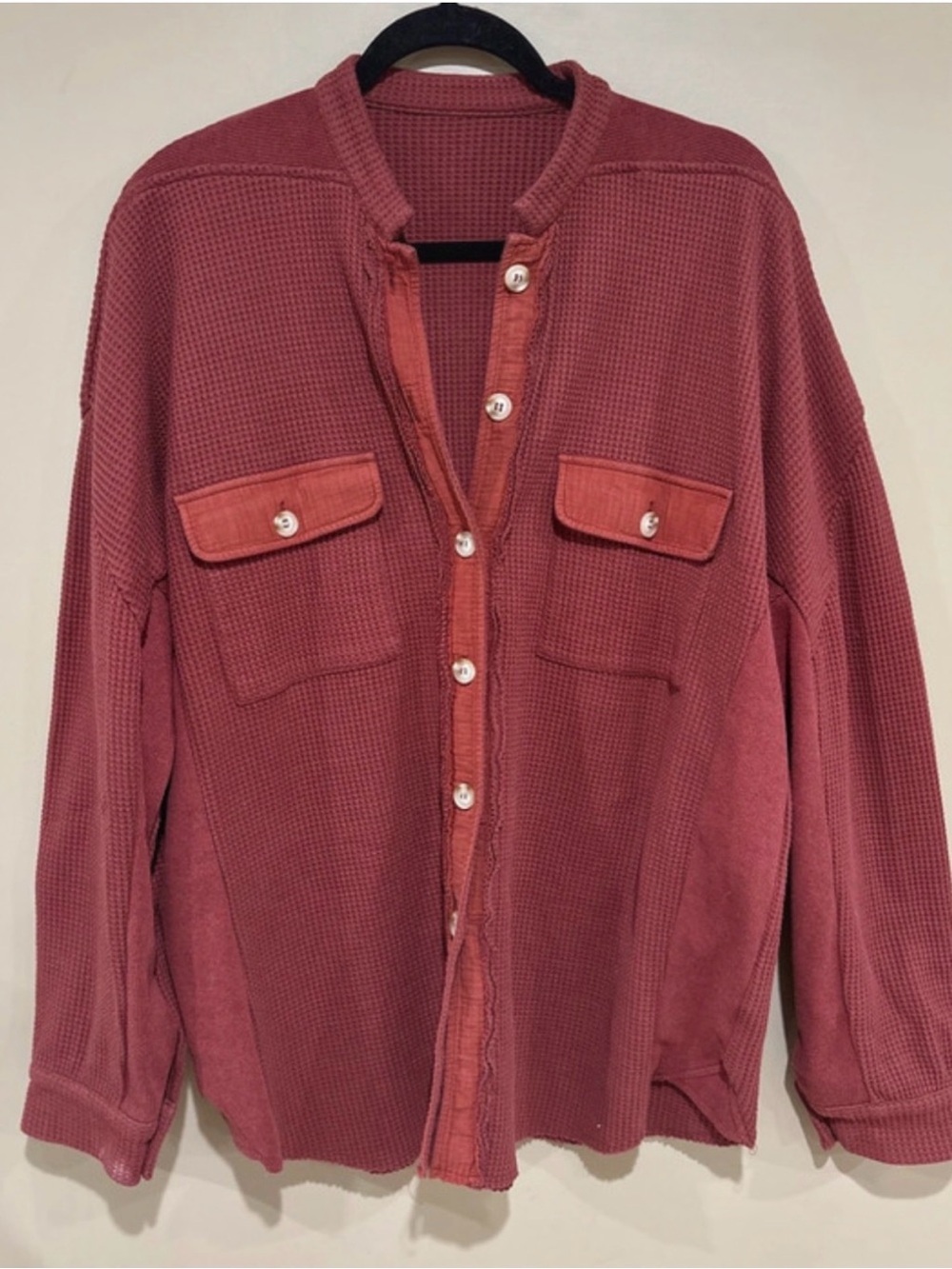 Source Unknown Dusty Rose Waffle-Knit Button-Up Shirt